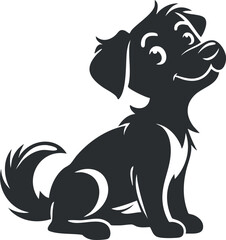 Fototapeta premium Cute cartoon dog illustration in black and white, featuring a friendly and adorable expression.