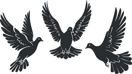 Obraz premium Silhouette illustration of three doves in flight with wings spread, symbolizing peace and freedom.