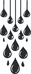 Abstract black and white raindrop pattern illustration with a minimalist and decorative design.