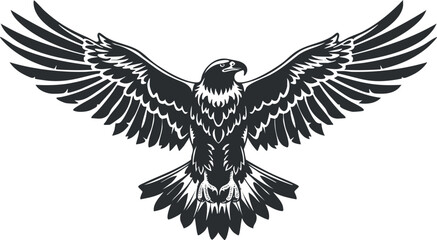 Obraz premium Black and white illustration of an eagle with outstretched wings symbolizing power and freedom.