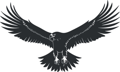 Obraz premium Vector silhouette of an eagle in flight with outstretched wings and detailed feathers.