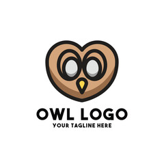 Cute owl logo in heart shape
