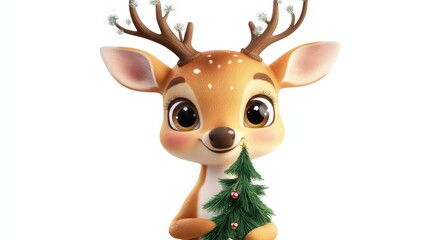 Obraz premium Cute Cartoon Reindeer with Tree