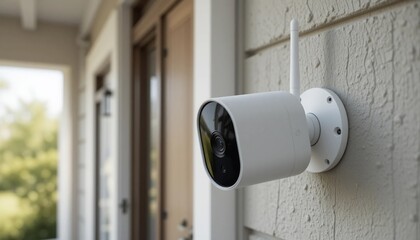 Wireless Outdoor Security Camera Installed on Exterior Wall of House