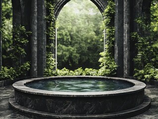 Fototapeta premium Illuminate the beauty of biomass energy, with vibrant green plants surrounding a clean, blue energy source in a peaceful setting.