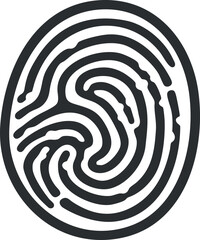 Black and white fingerprint illustration representing identity, security, and biometric authentication.