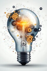 Glowing Idea Bulb with Gears.
