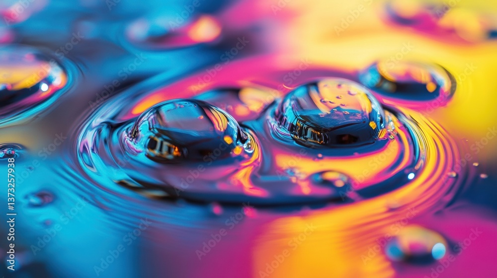 Fototapete Swirls of iridescent gasoline creating vibrant patterns on water surface with bright neon colors and smooth gradients