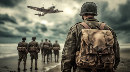 Cinematic of World War II soldiers. Military operation and War Concept. Generative Ai.