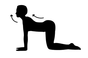 black vector image silhouette modern yoga exercises, beauty, body line art. For use as a brochure template or for use in web design.