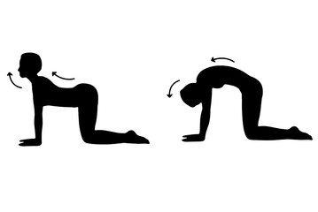 Fototapeta premium black vector image silhouette modern yoga exercises, beauty, body line art. For use as a brochure template or for use in web design.