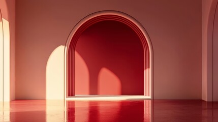 Fototapeta premium Luxurious burgundy color gradient illustration with smooth transitions and a minimalist floor reflection for product showcasing