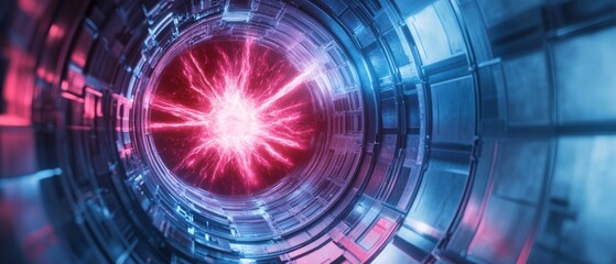 Engineers optimizing AI controlled fusion energy reactors, high-tech nuclear research facility with plasma containment technology, High-tech style