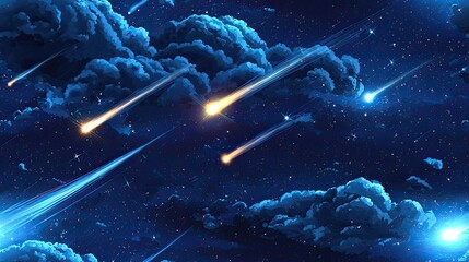 Meteor shower illuminating the night sky with streaks of light and stars in a dark celestial background creating a breathtaking scene