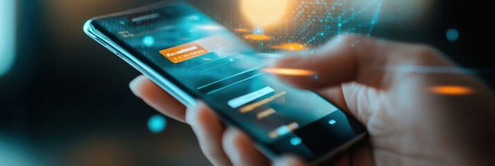 Close-up view of hand holding smartphone showing online payment confirmation in a digital banking interface