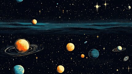 Fototapeta premium Majestic view of planets and stars illuminating the night sky in a captivating cosmic scene filled with wonder and imagination for space lovers