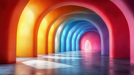 Obraz premium abstract rainbow gradient multi colors of scene background with perspective room summer multi colors pattern backdrops 3d rendering
