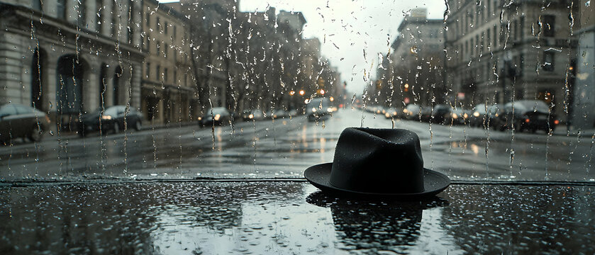 Fototapeta Rainy City Street View with a Hat