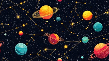Fototapeta premium Planets and stars in a vast cosmic scene illustrating the beauty and wonder of the universe in a dark night sky background