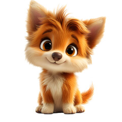 A Fluffy 3D Cartoon Puppy with Floppy Ears Wagging Its Tail Isolated on Transparent Background