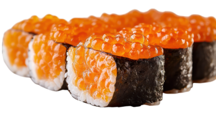 Ikura (salmon roe) sushi with vibrant colors on a white background