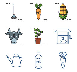 Farm vector icon set with white background