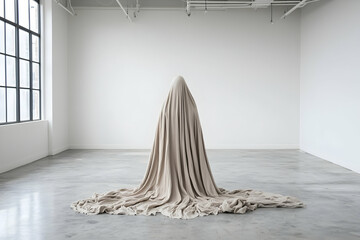 Beige Fabric Sculpture in Modern Gallery