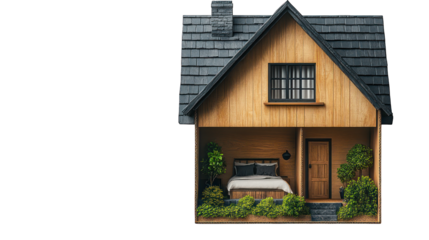 House in a box displayed on a white background