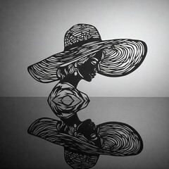 Woman with hat on black and white background