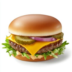 Close Up of a Juicy Cheeseburger with Lettuce, Pickles, and Onions