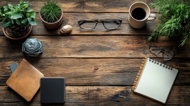 business desk smartphone and notebook on wood table smartphone pen glasses and notebook