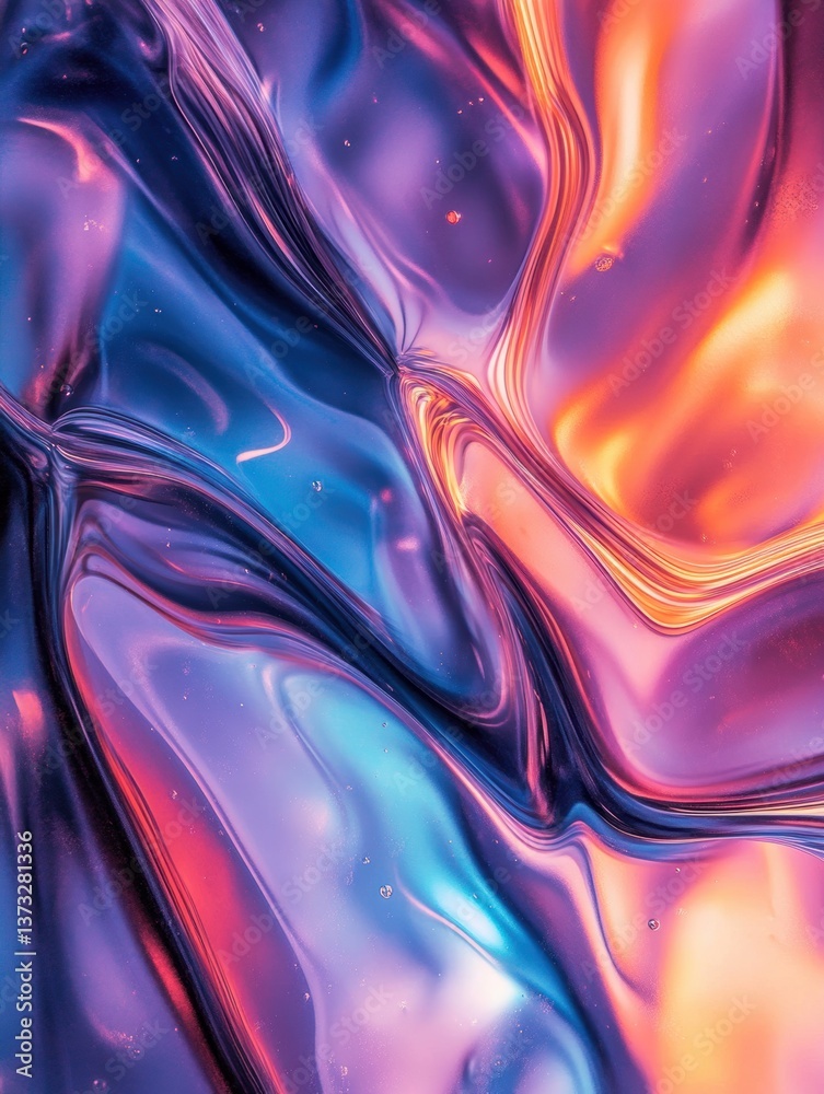 Aufkleber Iridescent gasoline swirls create an abstract masterpiece with vibrant neon colors and smooth gradient transitions on the water surface