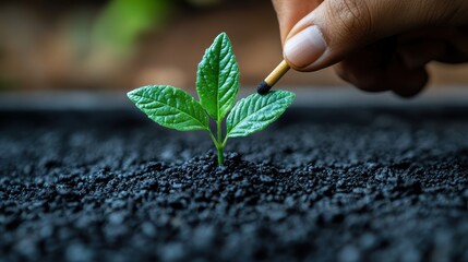 businessman drawing small seedling on chalkboard business growth concept hand holding chalk on blackboard