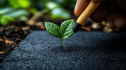 businessman drawing small seedling on chalkboard business growth concept hand holding chalk on blackboard