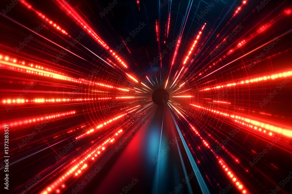 Poster dynamic light trails representing speed and motion, creating a futuristic tunnel effect with vibrant