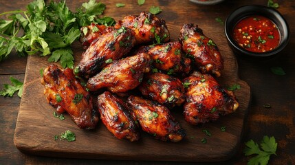 chicken wings on a wooden table