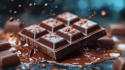 chocolate bar on chocolate splash isolated,cartoon illustration style