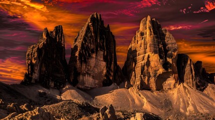A stunning sunset over a range of towering mountain 