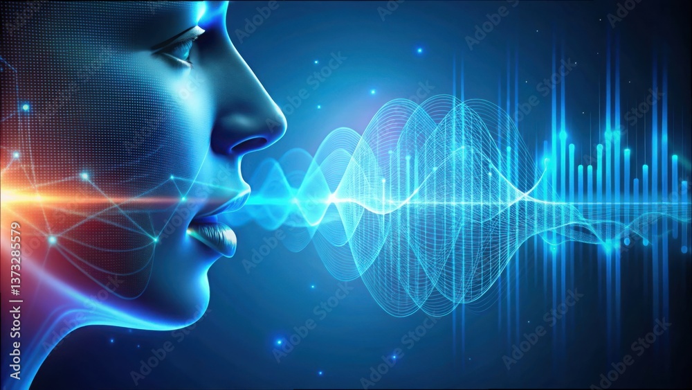 Aufkleber Futuristic AI Visualization of Voice Patterns and Sound Waves