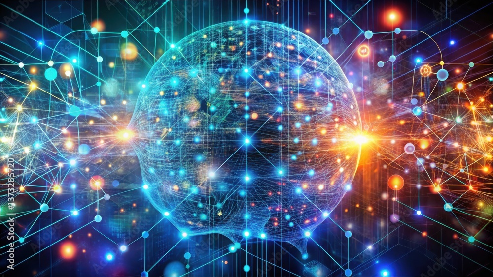 Aufkleber Vibrant Visualization of Machine Learning and Data Networks in Action