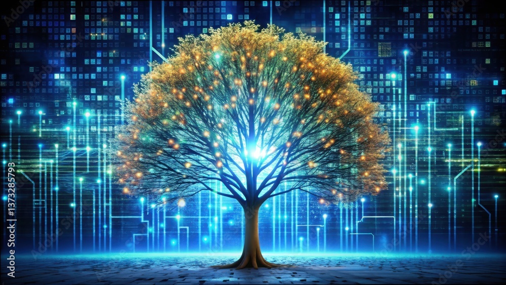 Leinwandbilder digital tree of knowledge with fragments and language connections