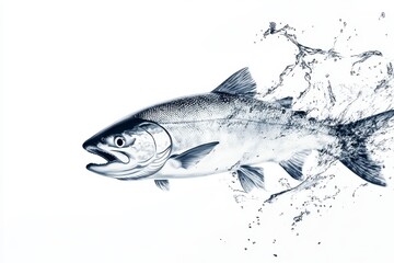 Obraz premium Dynamic Blue And White Salmon Leaping From Water
