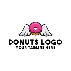 Flying donut logo. Sweet treat with wings