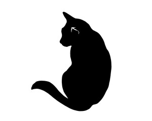 横を向いて座る猫のシルエットイラスト
