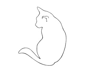 横を向いて座る猫の線画シルエットイラスト