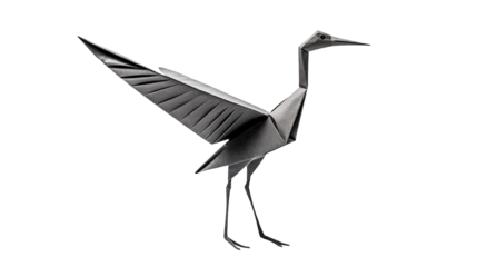Origami bird with outstretched wing against black backdrop