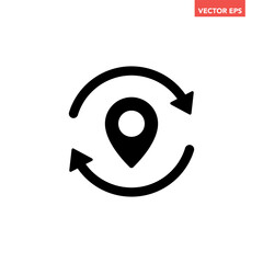 Black round update position mark icon, simple tracking state flat design vector pictogram, infographic interface elements for app logo web website banner button ui ux isolated on white background