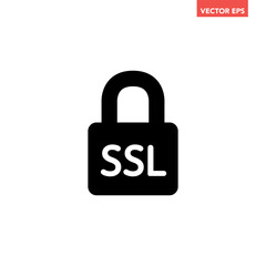 Black single SSL lock icon, simple digital secured cyber security flat design pictogram vector for app ads web banner button ui ux interface elements isolated on white background