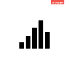 Black single business chart graph bars solid icon, success graph trending upwards flat design interface infographic element for app ui ux web button, vector isolated on white background