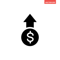 Black single salary raise glyph icon, simple raising money flat design pictogram vector for app logo ads web webpage button ui ux interface elements isolated on white background